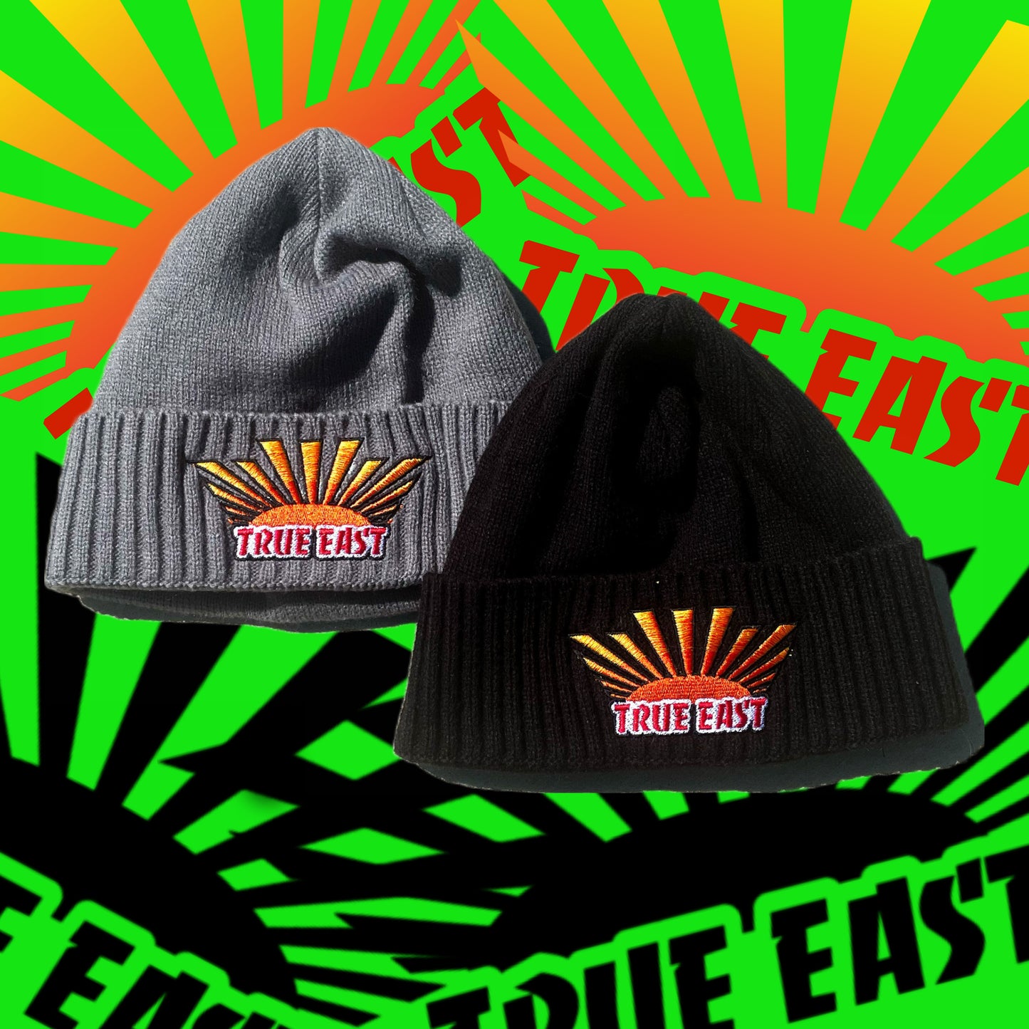 Ribbed Knit Cuffed Beanie with True East Keystone Embroidered